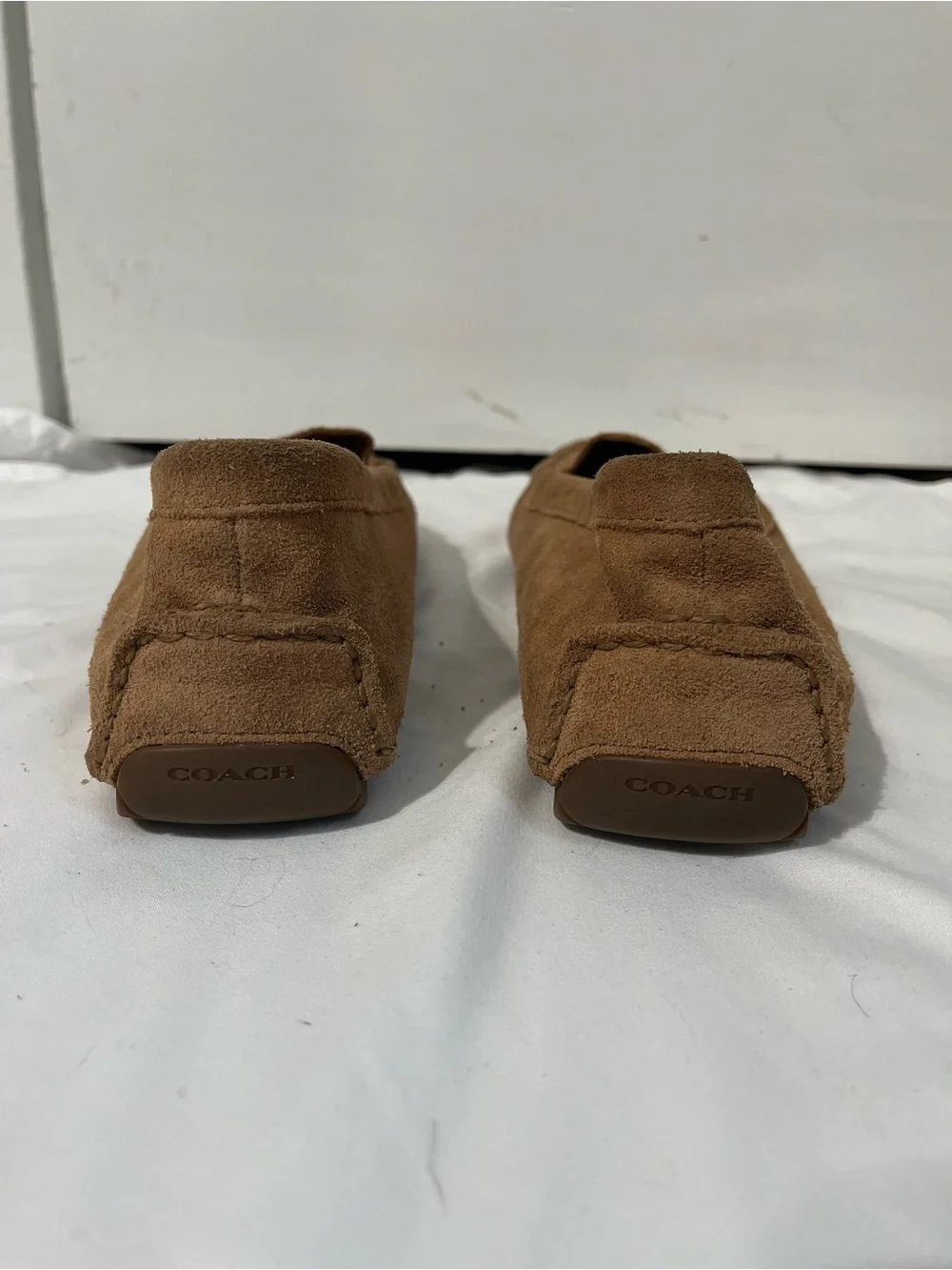 Coach Women's Brown Suede Slip-On Loafers with Gold Logo, size 10